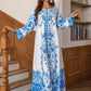 Muslim Robe Diamond Studded Bead Round Neck Dress - Enfance-Heureuse