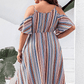 Plus Size Striped Cold-Shoulder Dress - Enfance-Heureuse