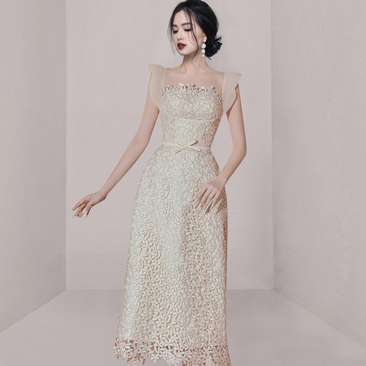 Small Group Temperament Patchwork Lace High Waisted Dress - Enfance-Heureuse
