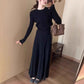 Gray Knitted Temperament Long Dress Suit