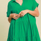 Umgee Full Size Raw Hem Folded Sleeve Tiered Dress Plus Size