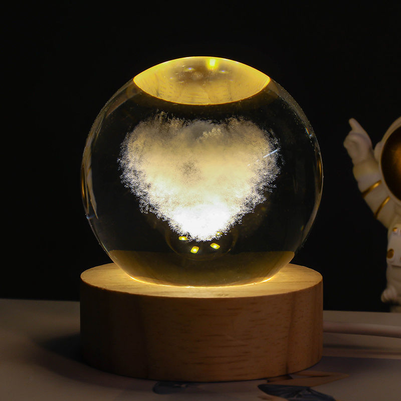 Luminous Starry Sky And Planets Moon Moon Crystal Ball Small Night Lamp Projection Ambience Light Creative Gift New Strange Gift - Enfance-Heureuse