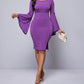 Women's Solid Color Lace Sleeve Casual Hip Hugging Dress - Enfance-Heureuse