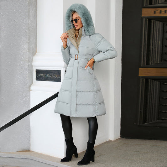 Women's Fur Collar Contrasting Slim Down Padded Jacket - Enfance-Heureuse