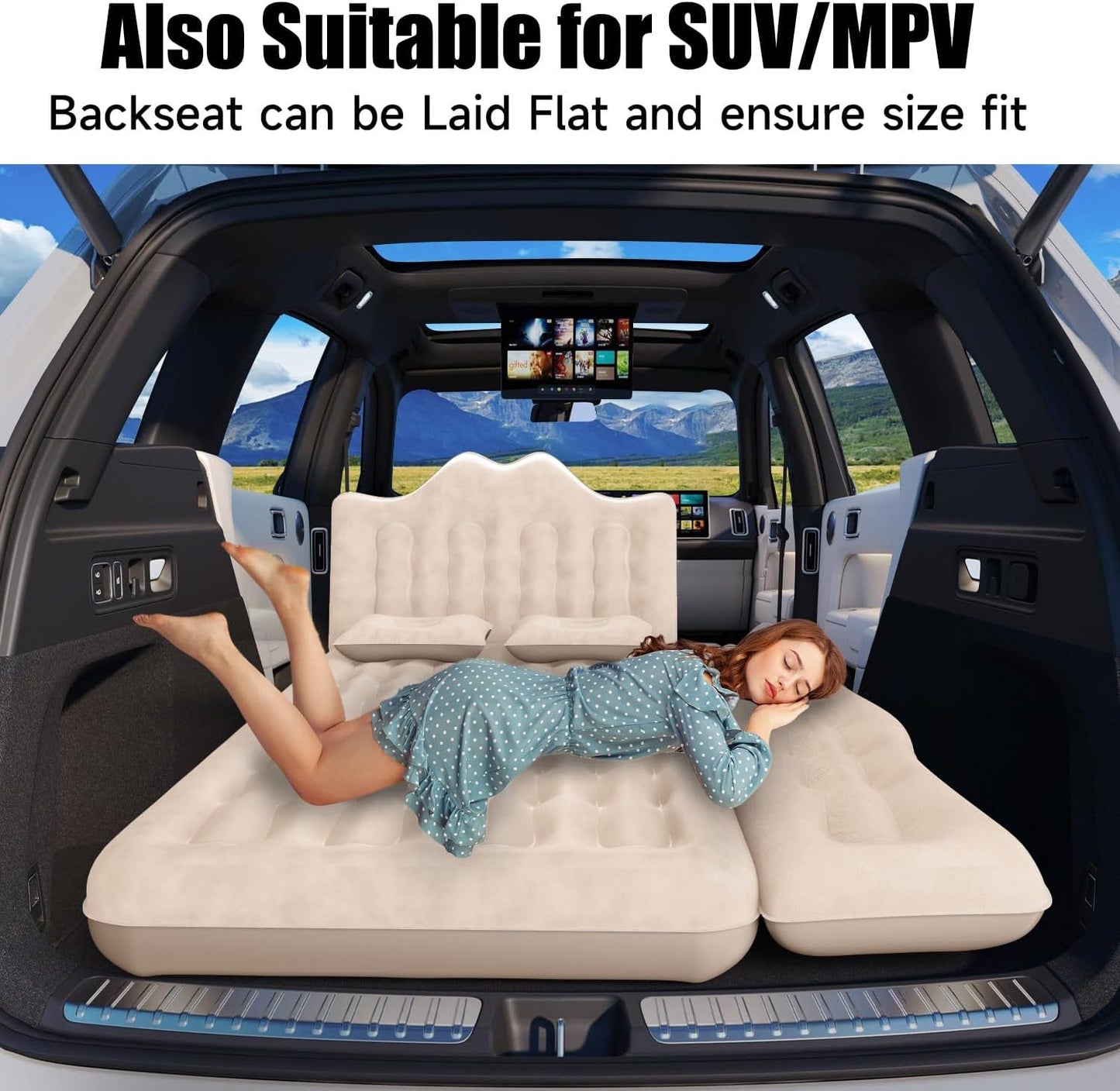 Car Air Mattress, Inflatable SUV Truck Air Mattress Back Seat Camping Bed Thickened Car Sleeping Pad For Travel, Car Bed SUV Mattress With 2 Pillows
