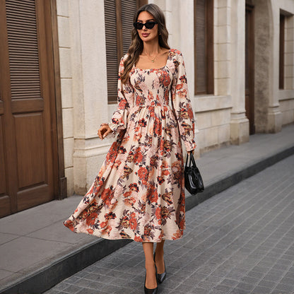 Retro French Romantic Elegant Printed Dress Women