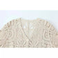 Women's Fashion Three-dimensional Hollow-out Crocheted V-neck Knitted Cardigan Wide-leg Lace Pants - Enfance-Heureuse