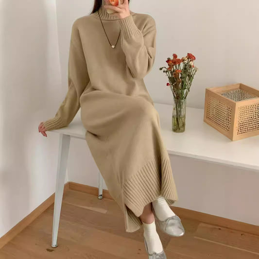 Idle Style Pullover Thickened Plus Size Bottoming Loose Knitted Dress Women