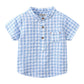 Children's Cotton Blue Short-sleeved Shirt Fashion Casual Short-sleeved Plaid Shirt - Enfance-Heureuse