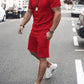 Men's Plus Size Round Neck Short Sleeve Top and Shorts Set - Enfance-Heureuse