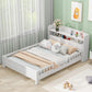 Wood Full Size Platform Bed With Built-in LED Light, Storage Headboard And Guardrail, White - Enfance-Heureuse
