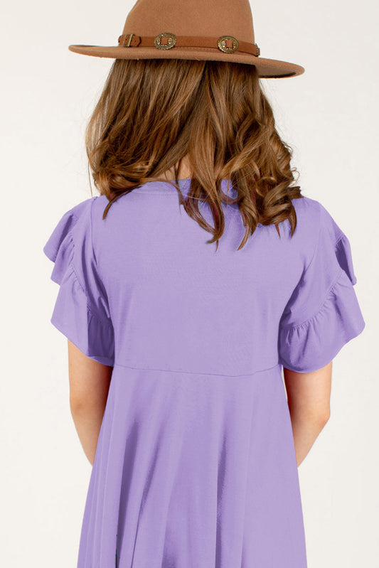 Round Neck Petal Sleeve Dress - Enfance-Heureuse