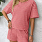 Striped Round Neck Short Sleeve Top and Shorts Set - Enfance-Heureuse