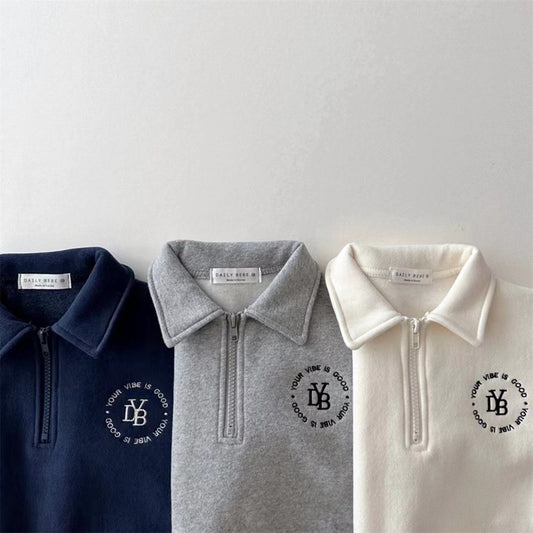 Fleece-lined Lapel Sweatshirt And Sweatpants Suit Children's Two-piece Suit - Enfance-Heureuse