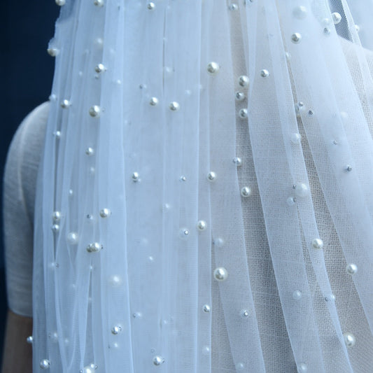 Luxury Heavy Industry Bridal Pearl Veil - Enfance-Heureuse