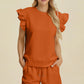 Double Take Full Size Texture Round Neck Ruffle Sleeve Top and Shorts Set - Enfance-Heureuse