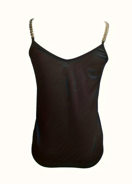 Ladies' Solid Color V-neck Chain Decoration Fashionable Camisole Vest - Enfance-Heureuse