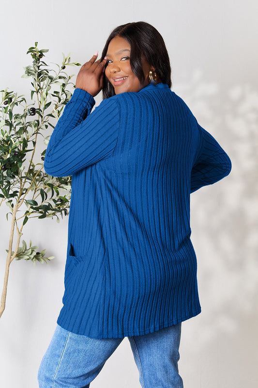 Basic Bae Full Size Ribbed Open Front Cardigan with Pockets - Enfance-Heureuse