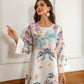 Elegant Floral Print Long Kaftan Dress - Enfance-Heureuse