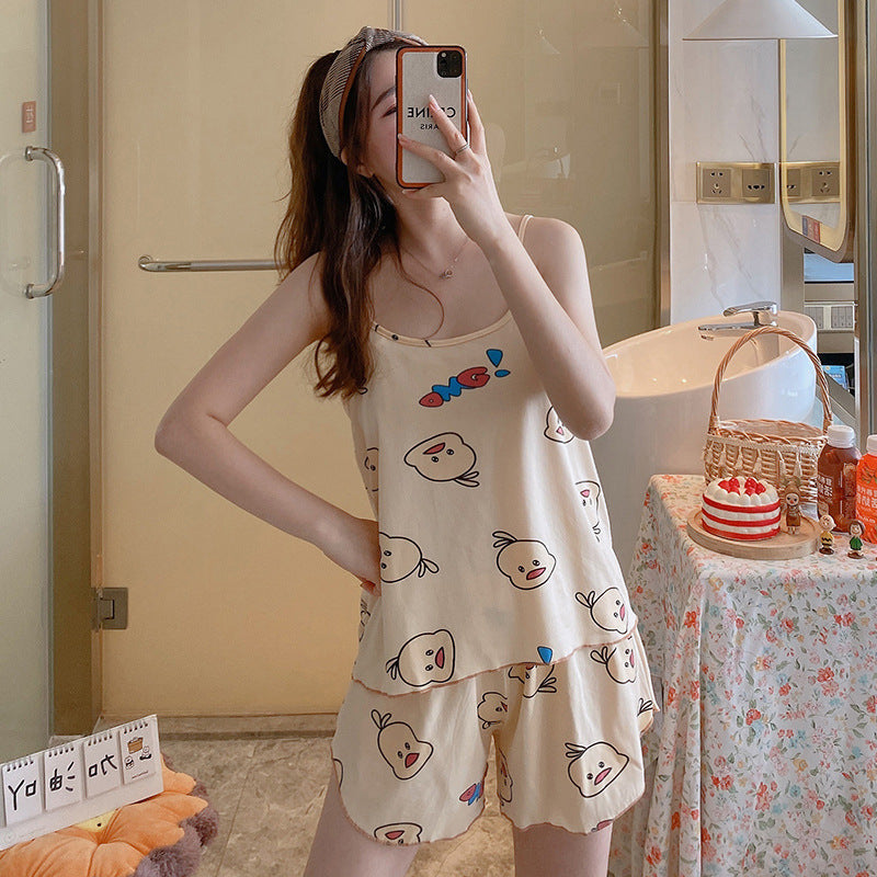 Women's Fashion Simple Camisole Homewear Pajamas Two-piece Set - Enfance-Heureuse
