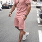 Men's Plus Size Round Neck Short Sleeve Top and Shorts Set - Enfance-Heureuse
