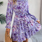 Standing Collar Floral Print Waist-controlled Long Sleeves Ruffled A-line Dresses For Women Spring Autumn Ruffle Edge Long Dress - Enfance-Heureuse