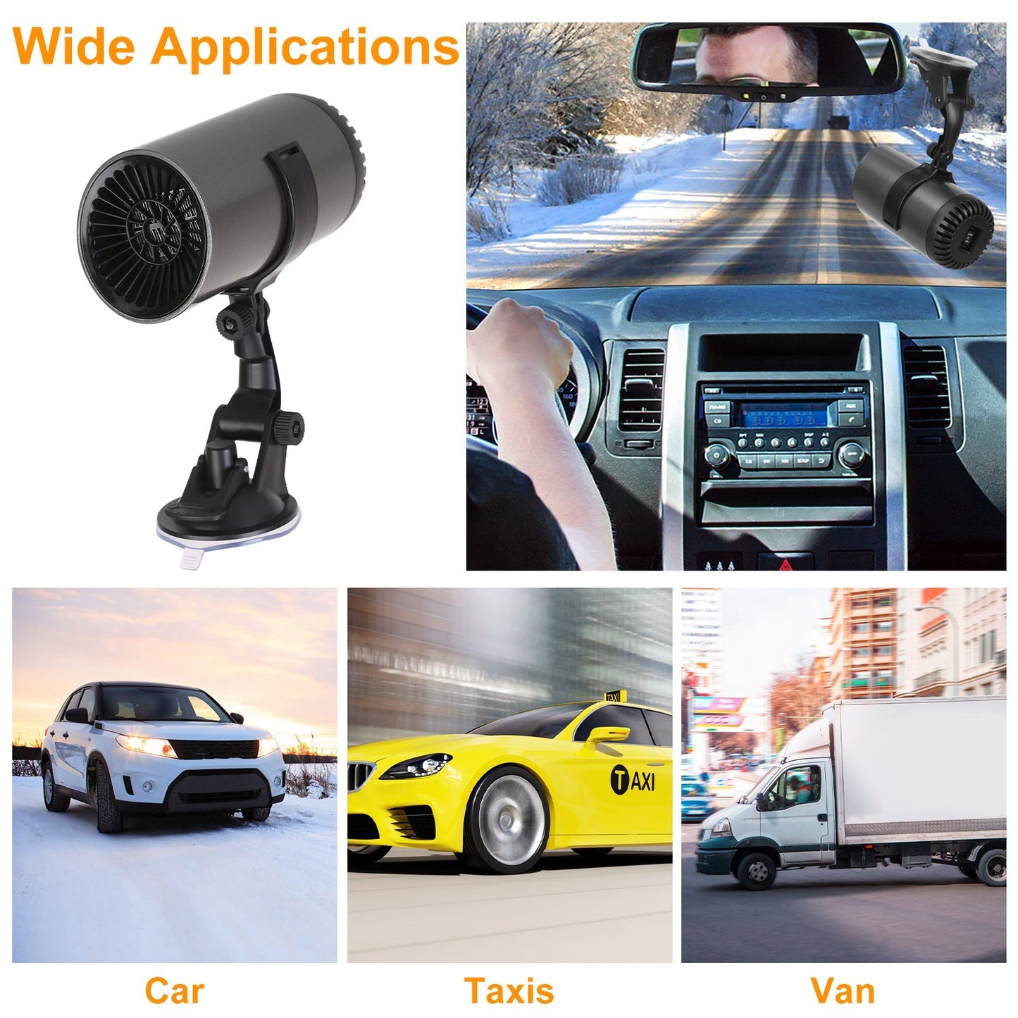 1Pc 12V 150W Portable Car Heater 2 In 1 Heating Cooling Fan Rotatable Demister Defroster With 4.92ft Cord