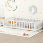 Twin Size Bed Floor Bed With Safety Guardrails And Door For Kids, White - Enfance-Heureuse