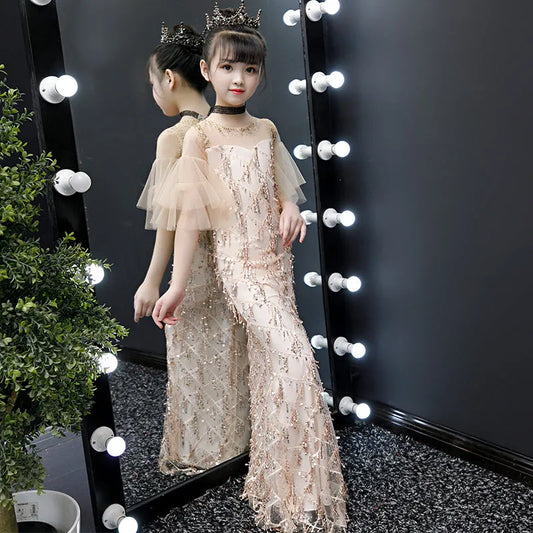 Children's Evening Model Catwalk Princess Dress Trailing Girl Little Host Fishtail Little Girl High-end Costumes - Enfance-Heureuse