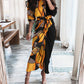 Long Sleeve V Neck Button Print Long Dress Women's - Enfance-Heureuse