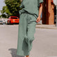 Solid Color Texture Casual Fashion Women's Wear Short-sleeved Trousers Two-piece Set - Enfance-Heureuse