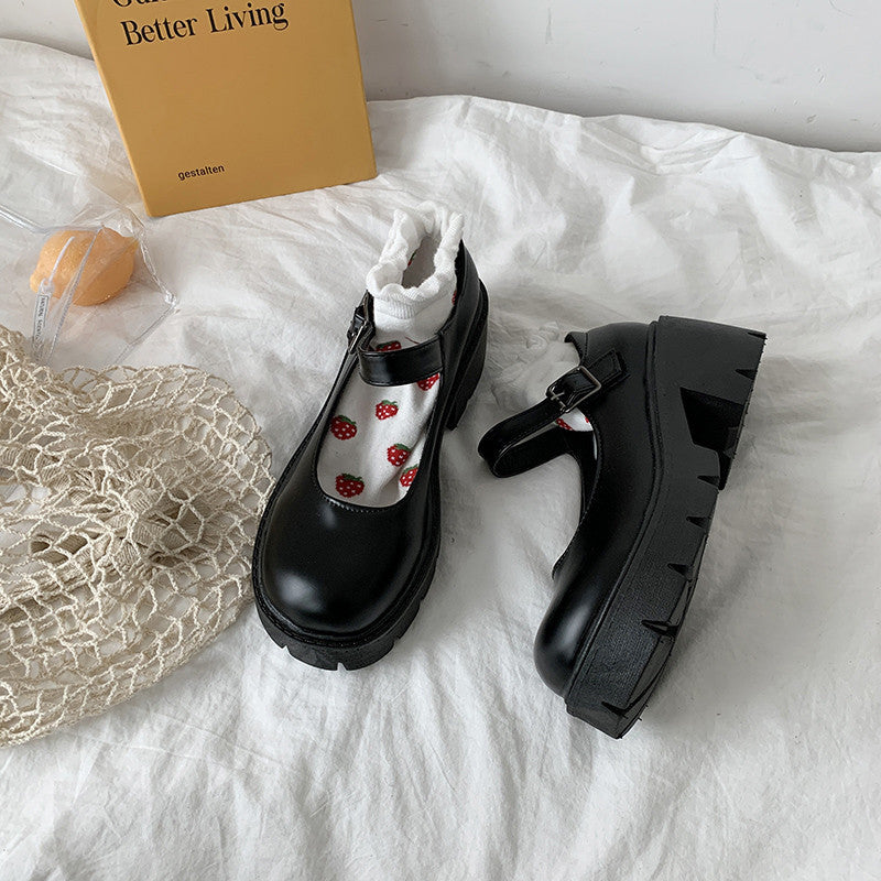 Spring Retro Chunky Heel Platform Leather Shoes - Enfance-Heureuse