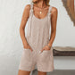Womens Rompers Summer Casual Short Overalls Sleeveless Adjustable Tie Knot Strap Jumpsuits With Pockets - Enfance-Heureuse