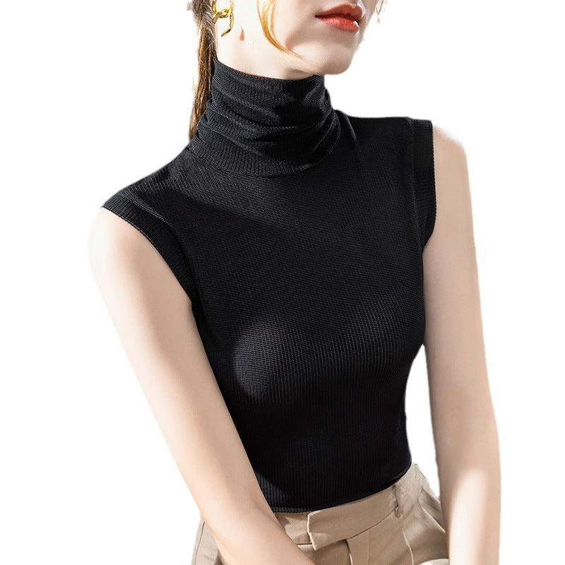 Blusa ajustada sin mangas con cuello alto y color granadina para mujer