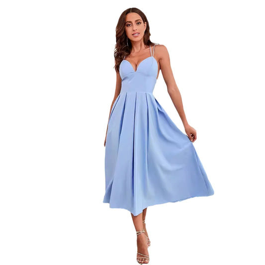 European And American Women's Clothing Multi-color Sling Swing Dress