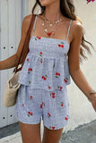 Floral Gingham Print Cami and Shorts Two-Piece Set - Enfance-Heureuse