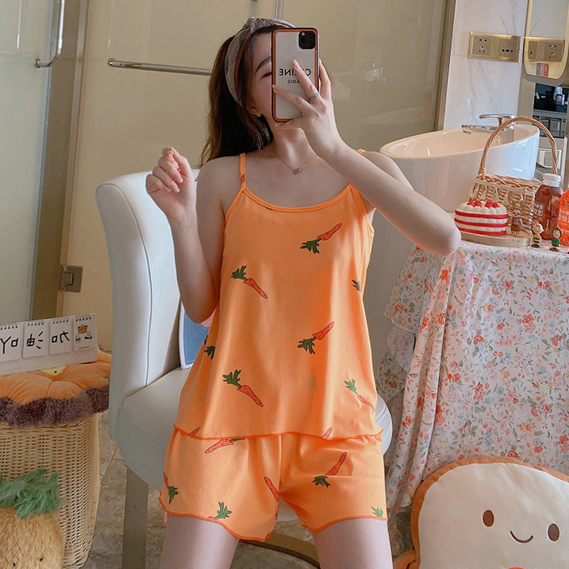 Women's Fashion Simple Camisole Homewear Pajamas Two-piece Set - Enfance-Heureuse