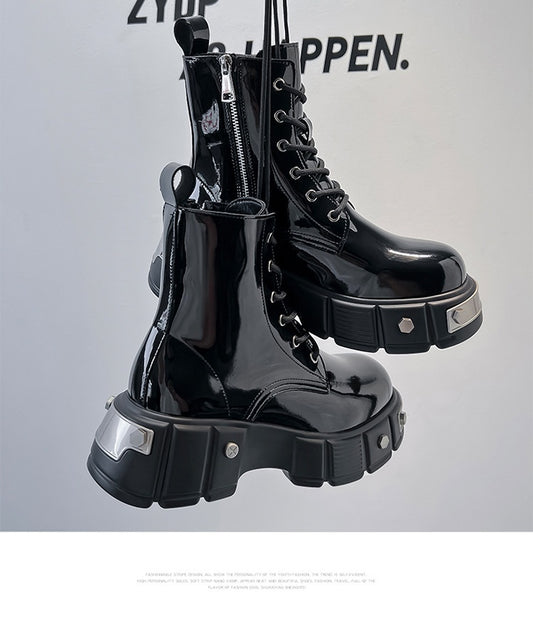 New Men's Chunky Heel Platform Round Head Lace-up Martin Boots - Enfance-Heureuse