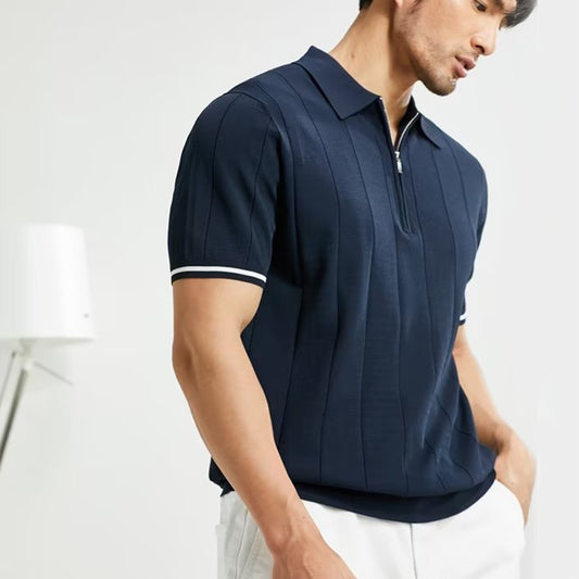 Fashion Short-sleeved Polo Shirt Summer Lapel Zipper T-shirt Tops Mens Clothing - Enfance-Heureuse