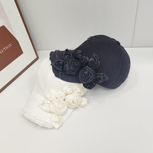 Female 3D Crystal Rose Light Luxury Fashion Duck Tongue Hat