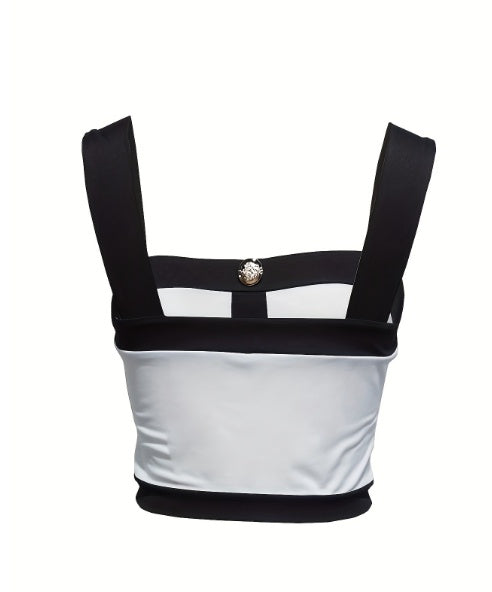 Women's Square Neck Sleeveless Color Blocked Versatile Slim Fit Vest - Enfance-Heureuse