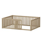 Kinderbett 140 X 200 Holzboden Bettrahmen Mit Zaun Und Tur Holzfarbe - Enfance-Heureuse