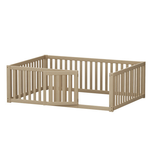 Kinderbett 140 X 200  Holzboden Bettrahmen Mit Zaun Und Tur  Holzfarbe