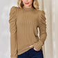Basic Bae Full Size Ribbed Mock Neck Puff Sleeve T-Shirt - Enfance-Heureuse