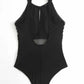 Mesh Detail Backless Striped One-Piece Swimsuit - Enfance-Heureuse