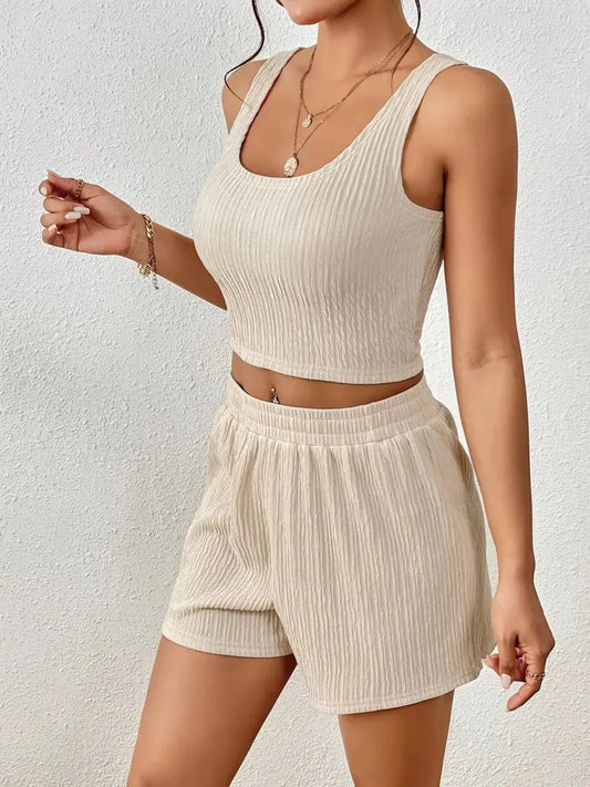 Scoop Neck Top and Shorts Set - Enfance-Heureuse