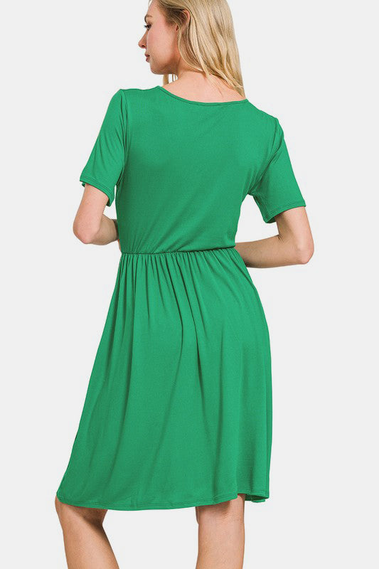 Zenana Surplice Short Sleeve Brushed DTY Dress - Enfance-Heureuse