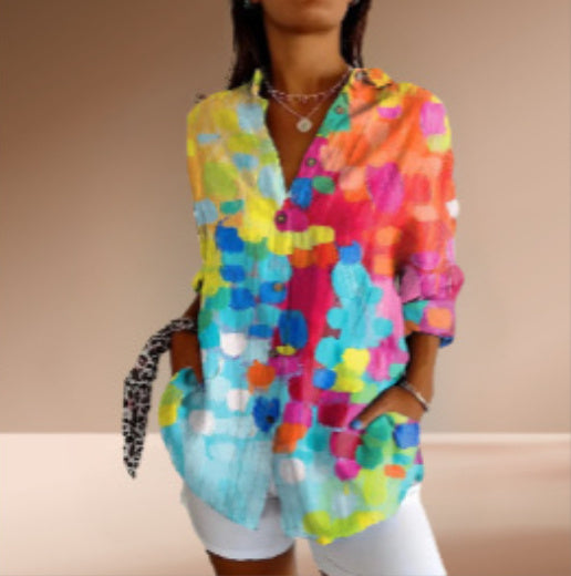 Floral Print Long-sleeved Shirt Women's Casual Button Tops Clothing - Enfance-Heureuse