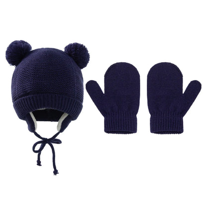 Children's Braid Hat Gloves Warm Ear Protection Children's Knitted Hat - Enfance-Heureuse
