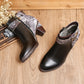 Side Zipper Leather Loop Buckle Fashion Boots Ankle Boots Women's Mid-heel Shoes - Enfance-Heureuse